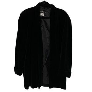 JS Collection Vintage Black Velvet Mid Length Jacket Coat Womens Size Large